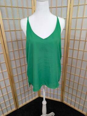 Kelly Green Cami Tank Top size medium v-neck retro flowy breezy femme girly